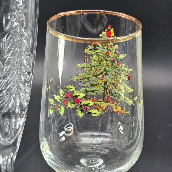 Vintage Spode Christmas Tree Wine Glasses and Mikasa Champagne Flute DH1370 - Picture 5 of 6